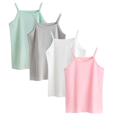 Anktry 2-8 Years Little Girls Soft Camisole Undershirts 4 Pack Kids Comfort Breathable Tank Tops, Green+white+pink+grey