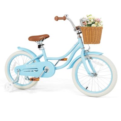 Olakids Kids Bike, 12 14 16 18 Inch Toddlers Bike with Training Wheels Rattan Basket Safety Bell Adjustable Seat and Handlebar, Children's Bicycle for Girls Boys Age 3-8