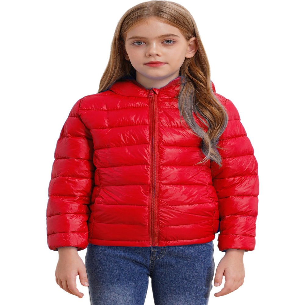 Hularka Kids Winter Hooded Padded Jacket Boys Girls Long Sleeve Zipped Puffer Coat Lightweight Down Coat Outerwear Red 3-4 Years