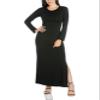 24seven Comfort Apparel Womens Long Sleeve Side Slit Fitted Maxi Dress Black XL view 1