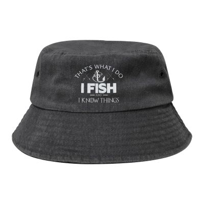 Qauirfe That's Whats I Do I Fish and I Know Things Fashion Cowboy Denim Fisherman Hat Outdoor Fishing Cap Sun