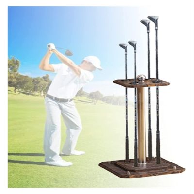 BMPAALN Golf Putter Stand,Wooden Golf Club Holder, Golf Club Storage Holder Stand with 4 Holes, Pool Cue Stick Holder for Putting Green, Golfer, Practice Clubs,