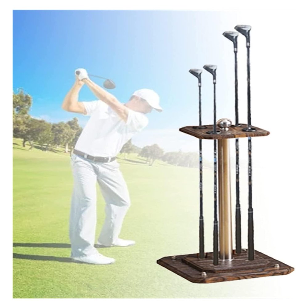 BMPAALN Golf Putter Stand,Wooden Golf Club Holder, Golf Club Storage Holder Stand with 4 Holes, Pool Cue Stick Holder for Putting Green, Golfer, Practice Clubs,