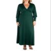 24seven Comfort Apparel Womens Plus V-Neck Bishop Sleeve Maxi Dress Green 2X view 1
