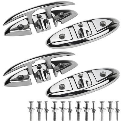 MEMUME Folding Boat Cleats 5" 6" 316 Stainless Steel Flip up Dock Cleats Marine Grade Rope Cleat for Deck, Yacht with Fasteners (5" 4 Pack)