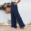Wide Leg Dress Pants Women's High Waisted Dressy Trousers Womens Work Dress Pants High Waist Casual Wide Leg Palazzo Pants Trousers 2024 Summer High Waist Pant Flowy Beach Trousers with Pocket view 3
