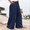 Wide Leg Dress Pants Women's High Waisted Dressy Trousers Womens Work Dress Pants High Waist Casual Wide Leg Palazzo Pants Trousers 2024 Summer High Waist Pant Flowy Beach Trousers with Pocket view 4