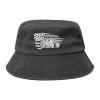 NineFit Basics Tractor American Flag Washed Denim Bucket Cap Fisherman Sunhat Retro Wide Brim Beach Cowboy Hat, Black view 1