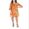 24seven Comfort Apparel Women's Paisley Print Elbow Sleeve Shift Dress Orange Yellow Multi Small view 1