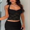 REORIA Womens Summer Sexy Lace Halter Tank Tops Sleeveless Y2K Trendy Crop Top Going Out Shirts 2025 Fashion Black X-Large view 3