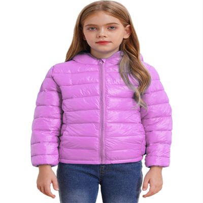 Hularka Kids Winter Hooded Padded Jacket Boys Girls Long Sleeve Zipped Puffer Coat Lightweight Down Coat Outerwear Purple 13-14 Years
