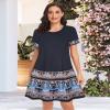 Flowy Dresses for Women Summer Casual Swing Sundress Short Sleeve T Shirt Dress with Pockets (Navy Blue Floral, L) view 2