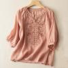 Akklian Boho Clothes for Women Cotton Linen Tops Button 3/4 Sleeve Summer Tops Crewneck Casual Outfits Gauze Shirt Tunic Tops view 2