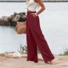 Women High Waist Casual Wide Leg Long Palazzo Pants Trousers Petite Wide Leg Pants Women Smocked Waist Loose Fit Lounge Pants Fashion High Waisted Cotton Linen Straight Trouser Pants view 2