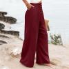 Women High Waist Casual Wide Leg Long Palazzo Pants Trousers Petite Wide Leg Pants Women Smocked Waist Loose Fit Lounge Pants Fashion High Waisted Cotton Linen Straight Trouser Pants view 3