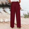 Women High Waist Casual Wide Leg Long Palazzo Pants Trousers Petite Wide Leg Pants Women Smocked Waist Loose Fit Lounge Pants Fashion High Waisted Cotton Linen Straight Trouser Pants view 4