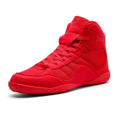 DUAGL Men's Boxing and Wrestling Shoes, Non Slip Iightweight High Top Boxing Shoes, Youth Fitness Fighting and Weightlifting Training Shoes Red