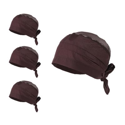 3Pcs Chef Hat Mesh Cap Cooking Hair Nets Kitchen Head Cover Wrap Bandana Do-rag Brown
