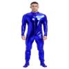 Vxuxlje Men's Metalic Shiny One Piece Unitard Bodysuit Long Sleeve Zipper Front Zentai Jumpsuits Blue Large view 1