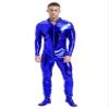 Vxuxlje Men's Metalic Shiny One Piece Unitard Bodysuit Long Sleeve Zipper Front Zentai Jumpsuits Blue Large view 2