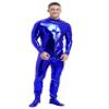 Vxuxlje Men's Metalic Shiny One Piece Unitard Bodysuit Long Sleeve Zipper Front Zentai Jumpsuits Blue Large view 3