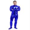 Vxuxlje Men's Metalic Shiny One Piece Unitard Bodysuit Long Sleeve Zipper Front Zentai Jumpsuits Blue Large view 4