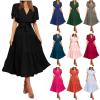 FQFGGYD Women's Flowy Midi Dresses Deep V-Neck Lace-up Maxi Dress Solid Color Ruffled Short Sleeve Waist Summer Boho Dress view 1