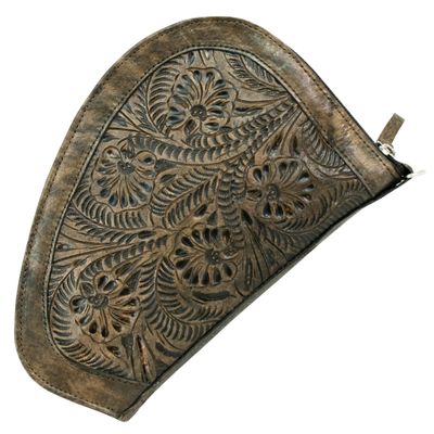 American West Hand Tooled Handcrafted 100% Genuine Leather Padded Gun Case for Men and Women Annie's Secret Collection Western (Distressed Charcoal Brown)
