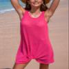 CUPSHE Bathing Suit Cover Up for Women Waffle Knit Sleeveless Scoop Neck Beach Coverups Dress Rose Red XX-Large view 3