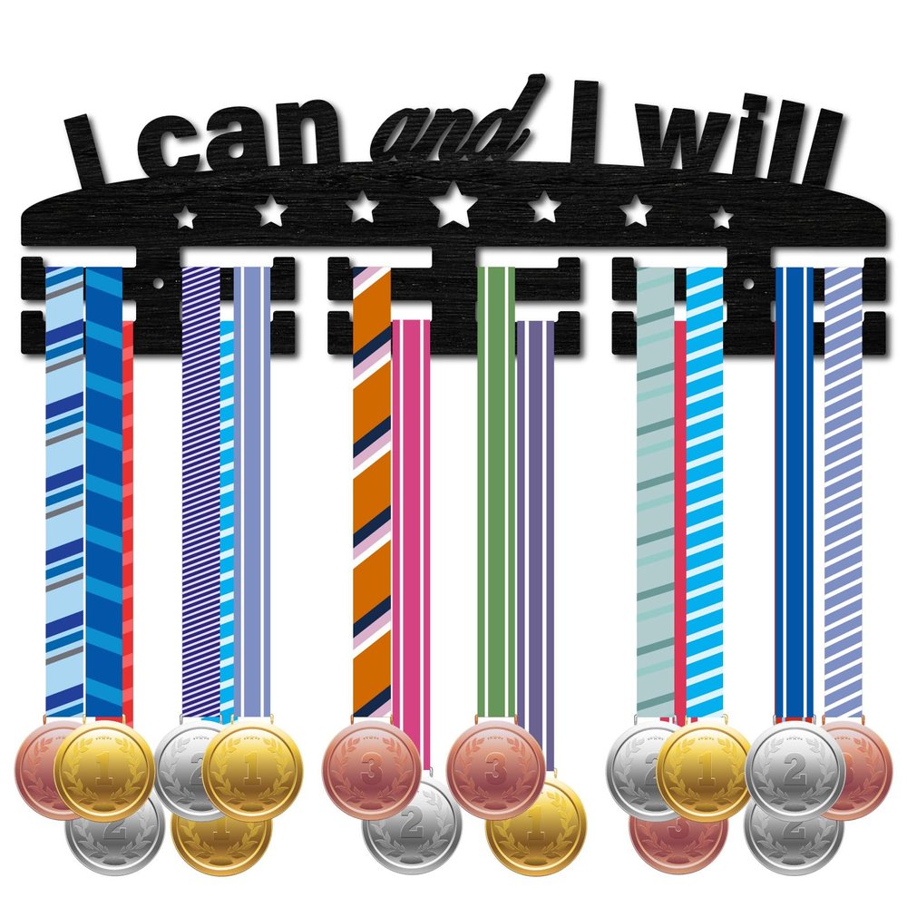 CREATCABIN Medal Holder Sports Medal Hanger Display Wooden Rack Wall Mounted Hook Frame 30+ Race Competition Medal Winner Runner Gymnastic Gift for Friend Men Women Birthday Christmas 15.7x5.9inch