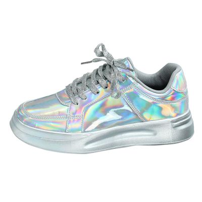 Generic Women's Glitter Shoes Fashion Shiny Sequin Sneakers Tennis Sparkly Shoes Rhinestone Bling Shoes with Lace up Leather Casual Walking Shoes, 7, Clear