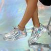 Generic Women's Glitter Shoes Fashion Shiny Sequin Sneakers Tennis Sparkly Shoes Rhinestone Bling Shoes with Lace up Leather Casual Walking Shoes, 7, Clear view 2