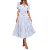 FQFGGYD Women's Flowy Midi Dresses Deep V-Neck Lace-up Maxi Dress Solid Color Ruffled Short Sleeve Waist Summer Boho Dress view 1