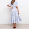FQFGGYD Women's Flowy Midi Dresses Deep V-Neck Lace-up Maxi Dress Solid Color Ruffled Short Sleeve Waist Summer Boho Dress view 2