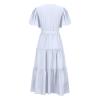FQFGGYD Women's Flowy Midi Dresses Deep V-Neck Lace-up Maxi Dress Solid Color Ruffled Short Sleeve Waist Summer Boho Dress view 3