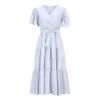 FQFGGYD Women's Flowy Midi Dresses Deep V-Neck Lace-up Maxi Dress Solid Color Ruffled Short Sleeve Waist Summer Boho Dress view 4