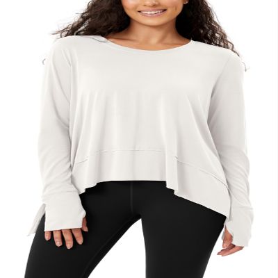 ODODOS Women's Modal Soft Long Sleeve Tee with Thumb Hole Athletic Gym Workout Tops Yoga Shirts, White, X-Small