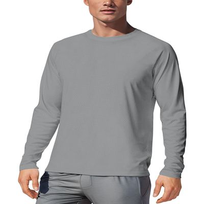 Men's UPF 50+ Long Sleeve Tee Shirts UV Sun Protection Quick Dry Tee Shirt Swim Athletic Running Workout Gray