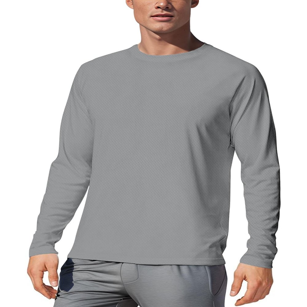 Men's UPF 50+ Long Sleeve Tee Shirts UV Sun Protection Quick Dry Tee Shirt Swim Athletic Running Workout Gray