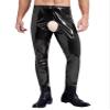 Agoky Men's Latex Leggings Shiny PVC Leather Tights Pants Elastic Waistband Stretchy Trousers Black Large view 1