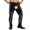 Agoky Men's Latex Leggings Shiny PVC Leather Tights Pants Elastic Waistband Stretchy Trousers Black Large view 2