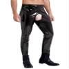 Agoky Men's Latex Leggings Shiny PVC Leather Tights Pants Elastic Waistband Stretchy Trousers Black Large view 3