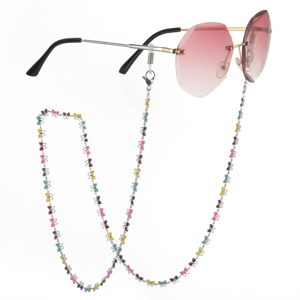 kkjoy Drip Oil Butterfly Glasses Chains Stainless Steel Glasses Holder Strap Sunglasses Chain Lanyards Eyeglass Chain Retainer Cord for Women Girls