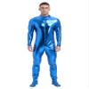 Vxuxlje Men's Metalic Shiny One Piece Unitard Bodysuit Long Sleeve Zipper Front Zentai Jumpsuits Sky Blue XX-Large view 1