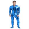 Vxuxlje Men's Metalic Shiny One Piece Unitard Bodysuit Long Sleeve Zipper Front Zentai Jumpsuits Sky Blue XX-Large view 2