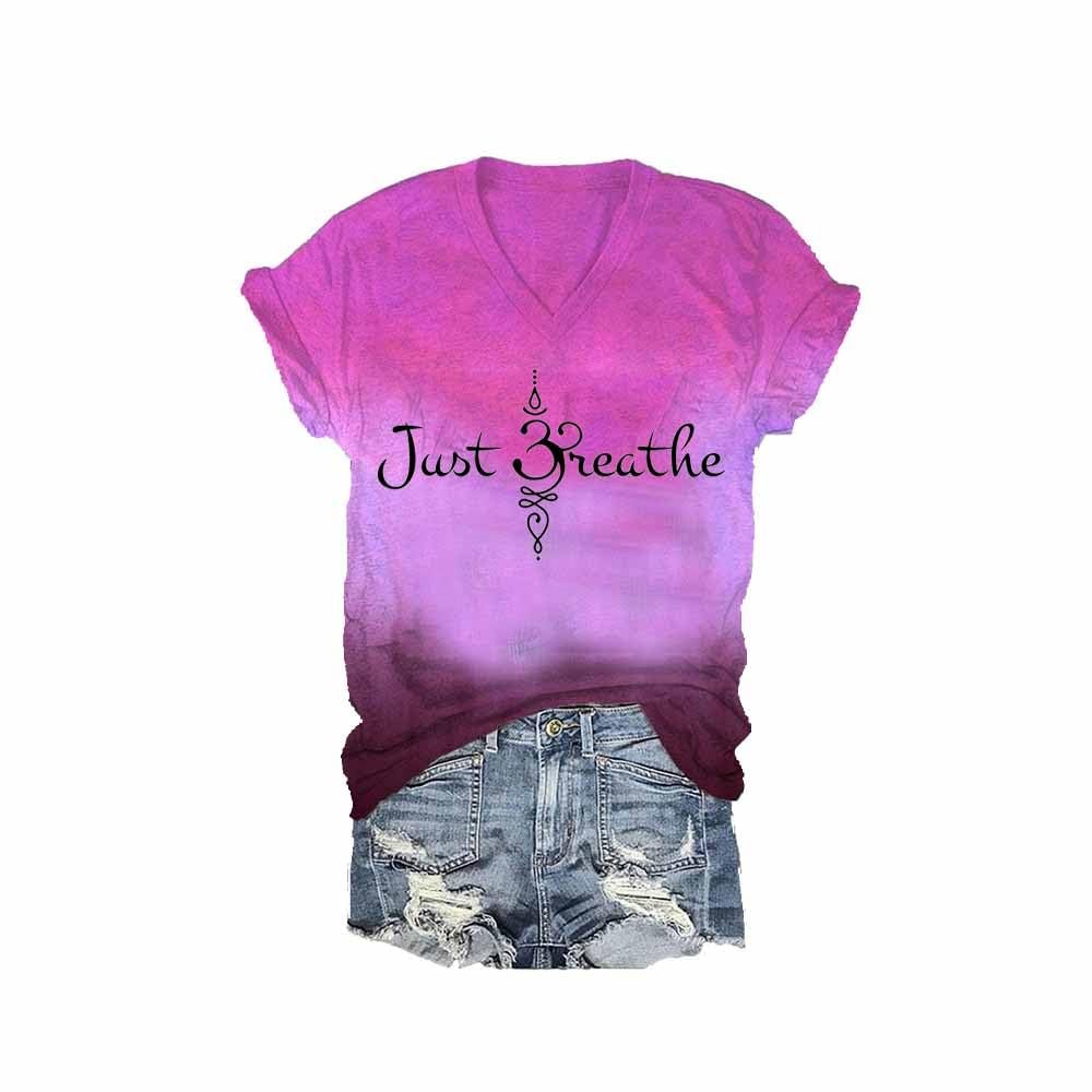MOGUI Just Breathe Symbol Shirt Just Breathe Lotus Shirt Fun Tshirts for Women Short Sleeve Inspirational Gift Lavender, Medium