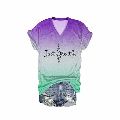 MOGUI Just Breathe Shirt Women Just Breathe Tee Shirt Lotus Flower T-Shirt Shirt Vneck Tee Positive Letter Print Top Funny T Shirt, Small