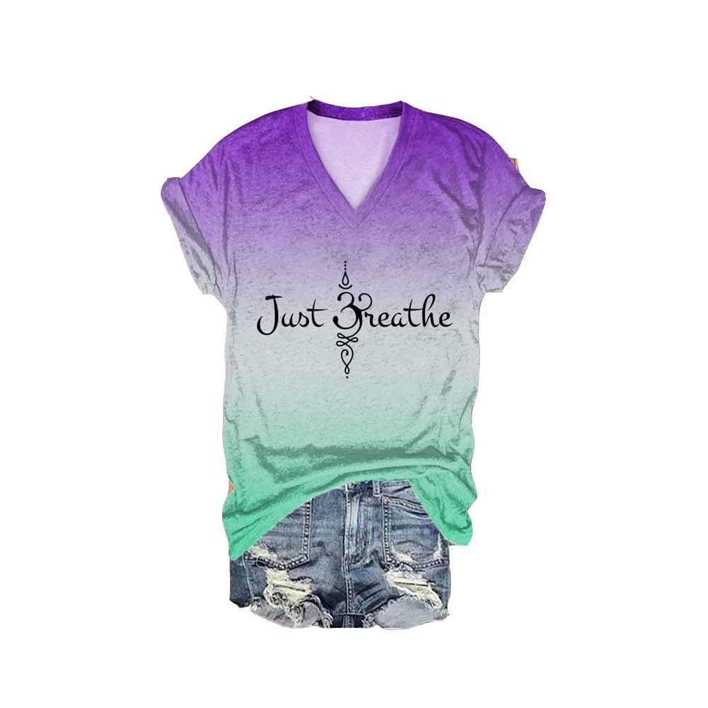 MOGUI Just Breathe Shirt Women Just Breathe Tee Shirt Lotus Flower T-Shirt Shirt Vneck Tee Positive Letter Print Top Funny T Shirt, Small