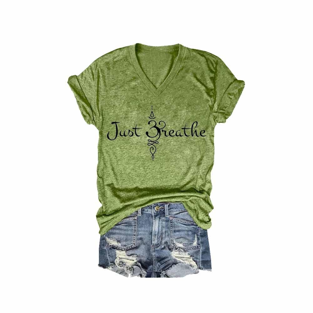 MOGUI Just Breathe Symbol Shirt Just Breathe Lotus Shirt Fun Tshirts for Women Short Sleeve Inspirational Gift Green, Large