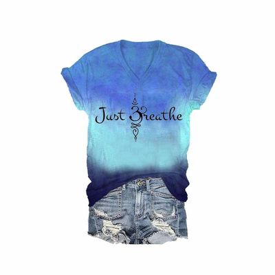 MOGUI Breathe Lotus T Shirt Breathe Lotus Shirt Just Breathe T Shirts for Women Vneck Tee Positive Letter Print Top Funny T Shirt Ocean, Medium